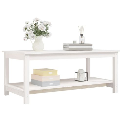 Table Basse Blanc 110x55x45 Cm Bois Massif De Pin