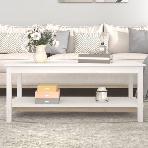 Table Basse Blanc 110x55x45 Cm Bois Massif De Pin