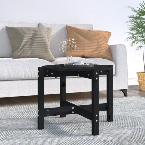 Table Basse Noir Ø 62,5x45 Cm Bois Massif De Pin