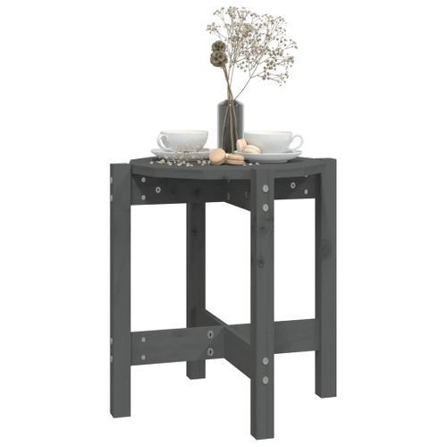 Table Basse Gris Ø 42,5x45 Cm Bois Massif De Pin
