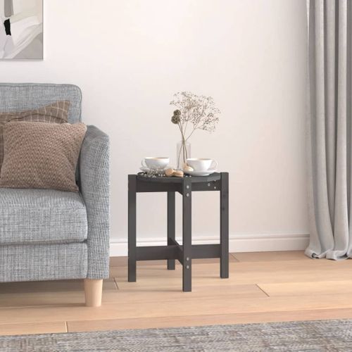 Table Basse Gris Ø 42,5x45 Cm Bois Massif De Pin