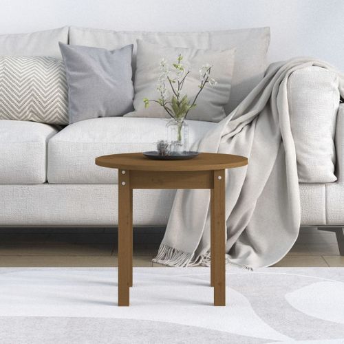 Table Basse Marron Miel Ø 45x40 Cm Bois Massif De Pin