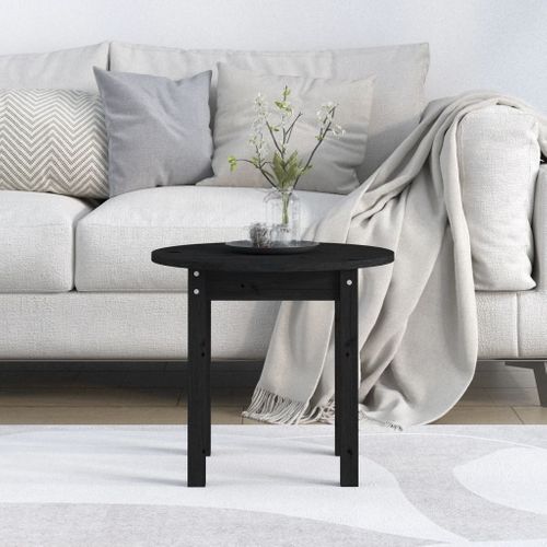 Table Basse Noir Ø 45x40 Cm Bois Massif De Pin