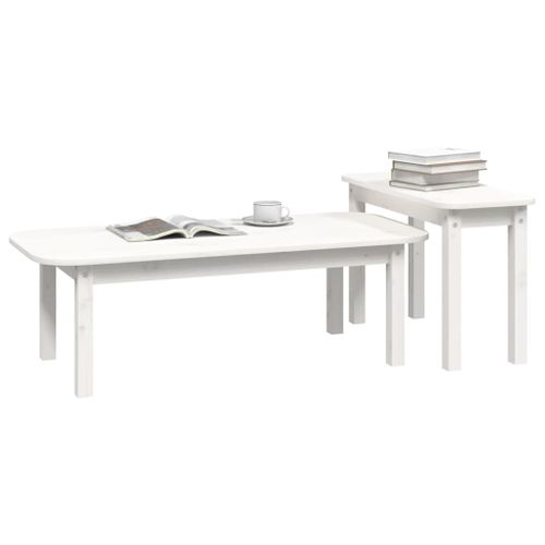 Ensemble De Tables Basses 2 Pièces Blanc Bois Massif De Pin