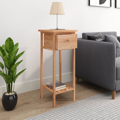 Table D'appoint Avec Tiroir 25x25x60 Cm Bois Massif De Noyer