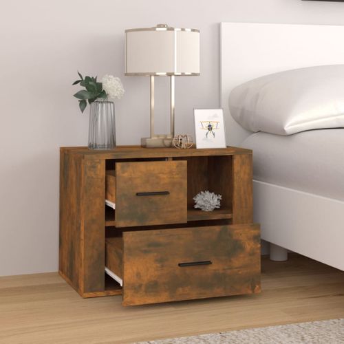 Table De Chevet Chêne Fumé 60x36x45 Cm Bois Contreplaqué