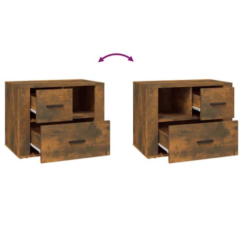 Table De Chevet Chêne Fumé 60x36x45 Cm Bois Contreplaqué