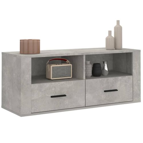 Meuble TV Gris Béton 100x35x40 Cm Bois Contreplaqué