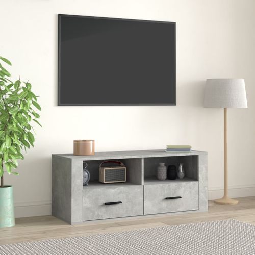 Meuble TV Gris Béton 100x35x40 Cm Bois Contreplaqué