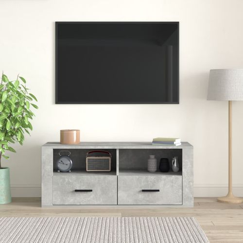 Meuble TV Gris Béton 100x35x40 Cm Bois Contreplaqué