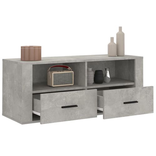Meuble TV Gris Béton 100x35x40 Cm Bois Contreplaqué