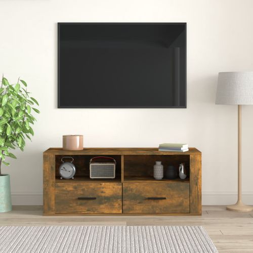 Meuble TV Chêne Fumé 100x35x40 Cm Bois Contreplaqué