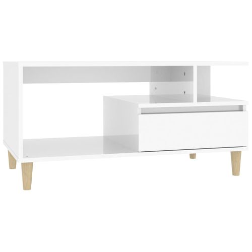 Table Basse Blanc Brillant 90x49x45 Cm Bois Contreplaqué