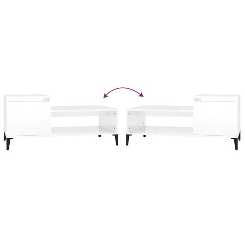 Table Basse Blanc Brillant 100x50x45 Cm Bois Contreplaqué