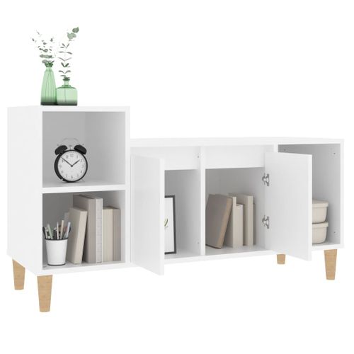 Meuble TV Blanc 100x35x55 Cm Bois Contreplaqué