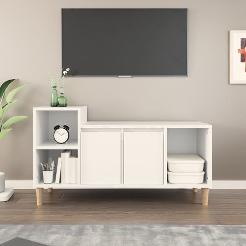 Meuble TV Blanc 100x35x55 Cm Bois Contreplaqué