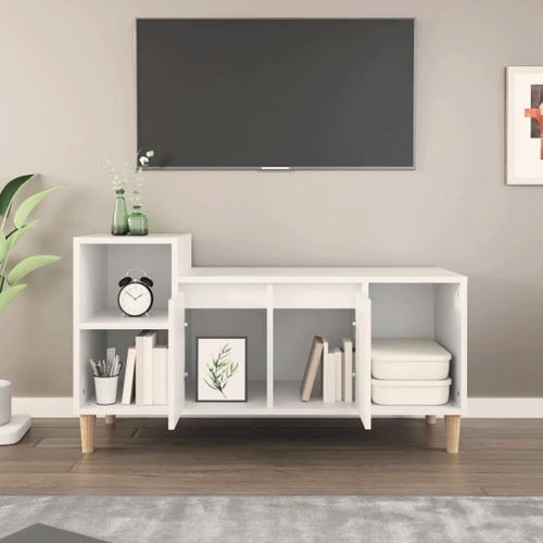 Meuble TV Blanc 100x35x55 Cm Bois Contreplaqué