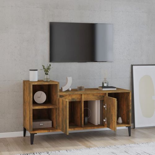Meuble TV Chêne Fumé 100x35x55 Cm Bois Contreplaqué