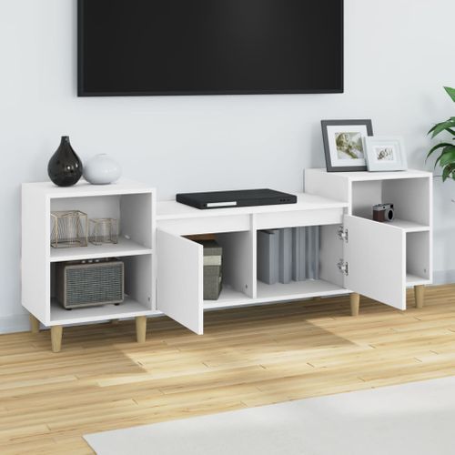Meuble TV Blanc 160x35x55 Cm Bois Contreplaqué