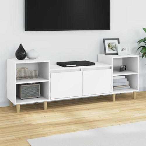 Meuble TV Blanc 160x35x55 Cm Bois Contreplaqué