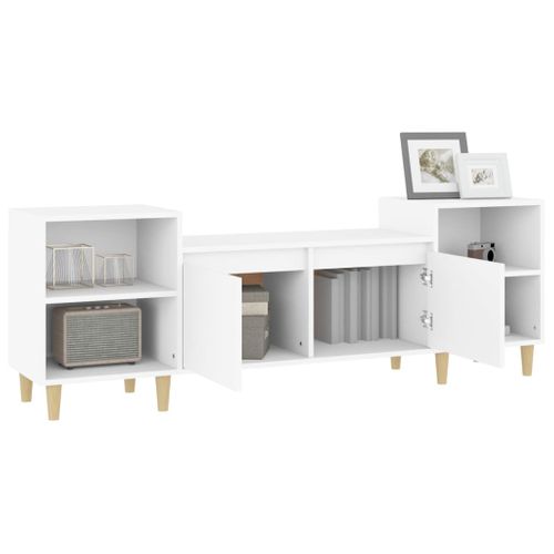 Meuble TV Blanc 160x35x55 Cm Bois Contreplaqué