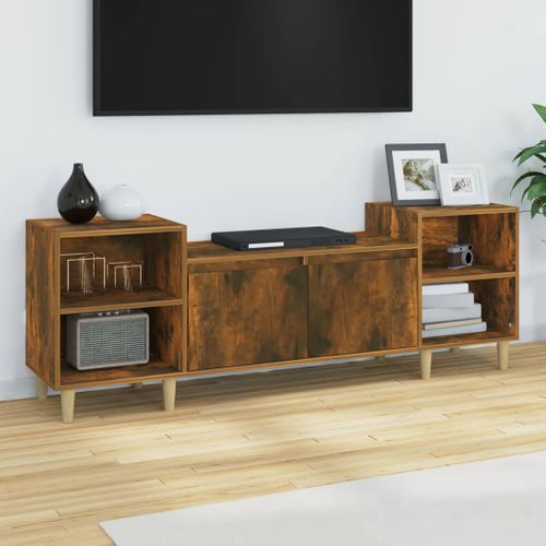Meuble TV Chêne Fumé 160x35x55 Cm Bois Contreplaqué