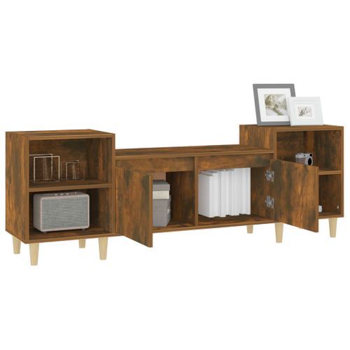 Meuble TV Chêne Fumé 160x35x55 Cm Bois Contreplaqué