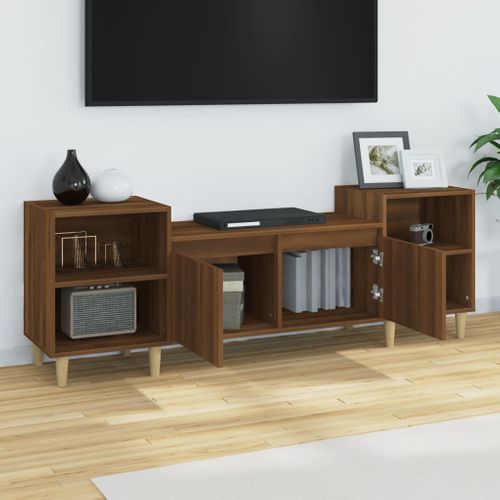 Meuble TV Chêne Marron 160x35x55 Cm Bois Contreplaqué