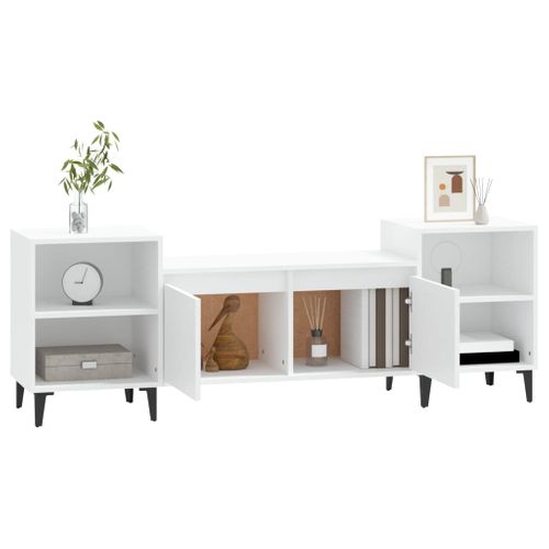 Meuble TV Blanc 160x35x55 Cm Bois Contreplaqué