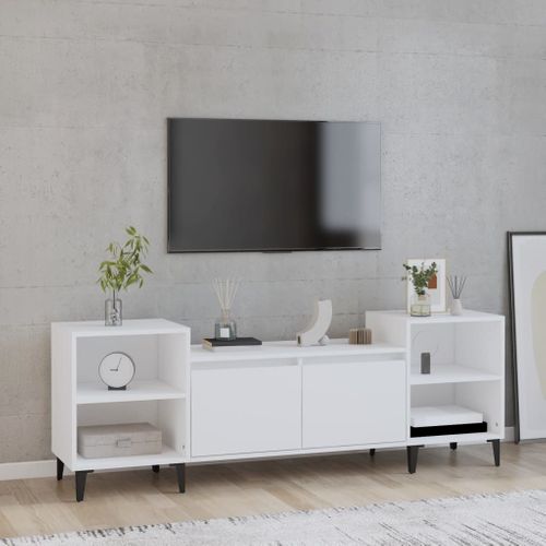 Meuble TV Blanc 160x35x55 Cm Bois Contreplaqué