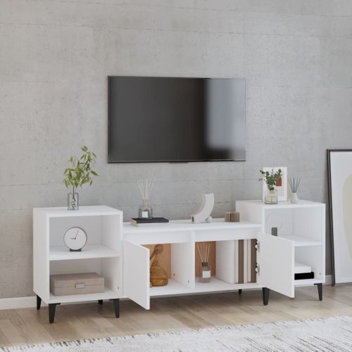 Meuble TV Blanc 160x35x55 Cm Bois Contreplaqué