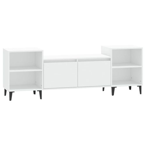 Meuble TV Blanc 160x35x55 Cm Bois Contreplaqué