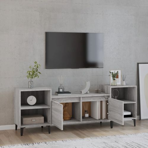 Meuble TV Sonoma Gris 160x35x55 Cm Bois Contreplaqué