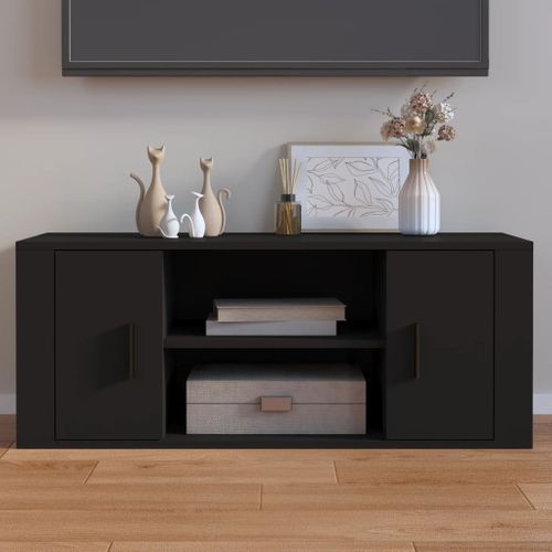 Meuble TV Noir 100x35x40 Cm Bois Contreplaqué