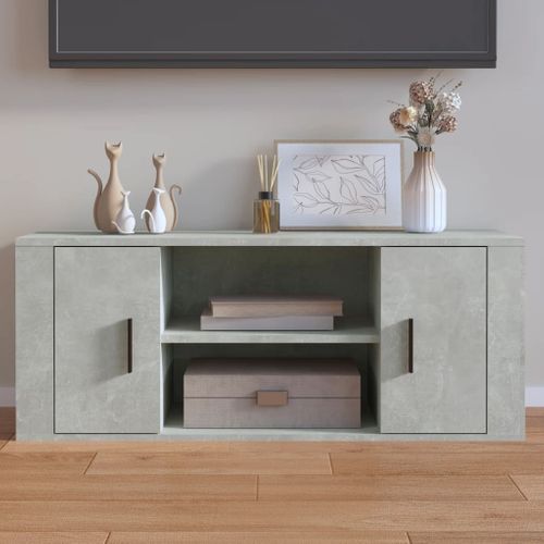 Meuble TV Gris Béton 100x35x40 Cm Bois Contreplaqué