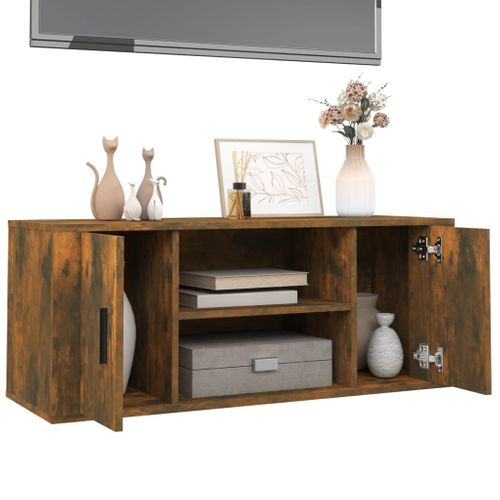 Meuble TV Chêne Fumé 100x35x40 Cm Bois Contreplaqué