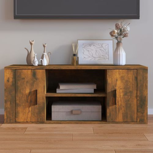 Meuble TV Chêne Fumé 100x35x40 Cm Bois Contreplaqué