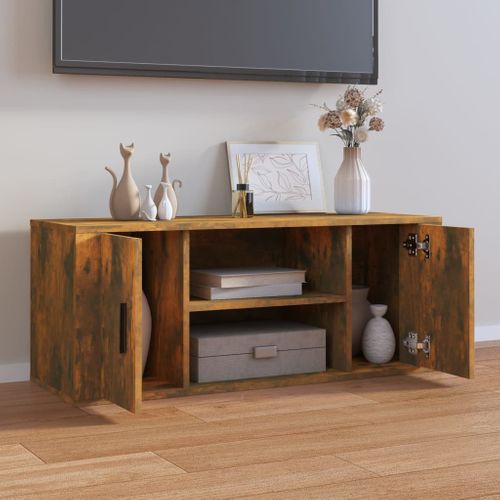 Meuble TV Chêne Fumé 100x35x40 Cm Bois Contreplaqué