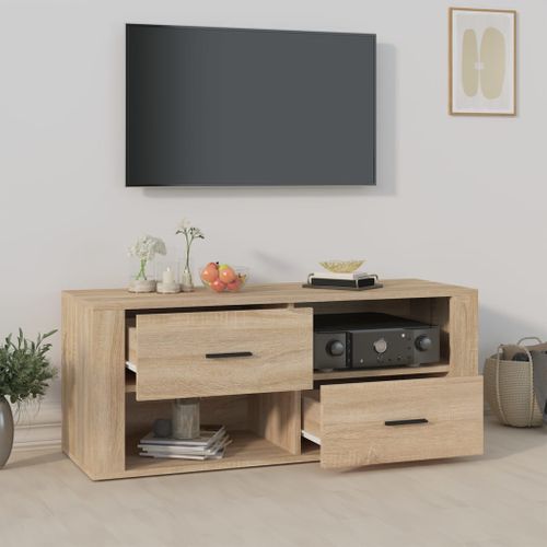 Meuble TV Chêne Sonoma 100x35x40 Cm Bois Contreplaqué
