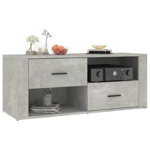Meuble TV Gris Béton 100x35x40 Cm Bois Contreplaqué