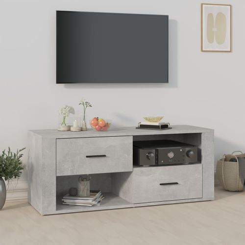 Meuble TV Gris Béton 100x35x40 Cm Bois Contreplaqué