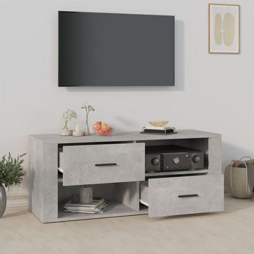 Meuble TV Gris Béton 100x35x40 Cm Bois Contreplaqué
