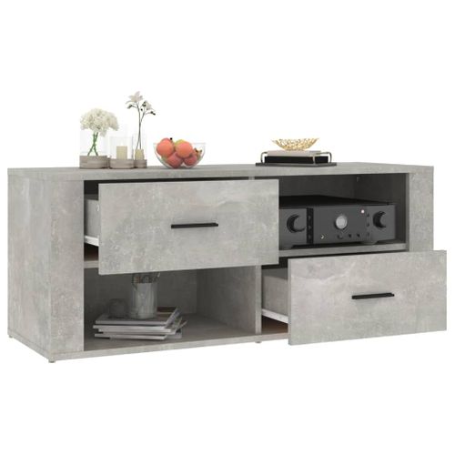 Meuble TV Gris Béton 100x35x40 Cm Bois Contreplaqué