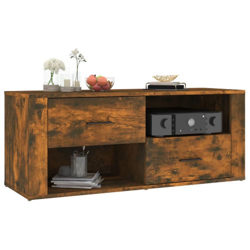 Meuble TV Chêne Fumé 100x35x40 Cm Bois Contreplaqué