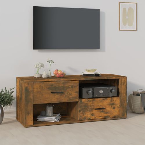 Meuble TV Chêne Fumé 100x35x40 Cm Bois Contreplaqué