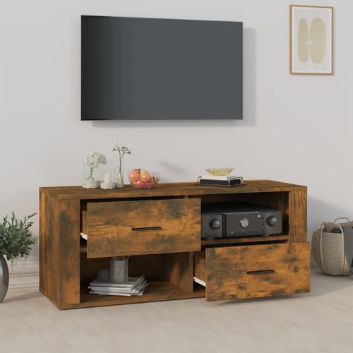 Meuble TV Chêne Fumé 100x35x40 Cm Bois Contreplaqué