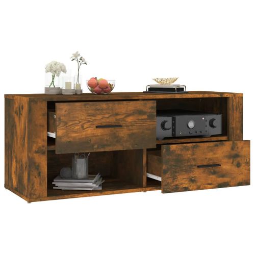 Meuble TV Chêne Fumé 100x35x40 Cm Bois Contreplaqué
