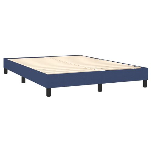 Cadre Lit Coffre Bleu 140x190 Cm Tissu Contreplaqué Bois Contreplaqué