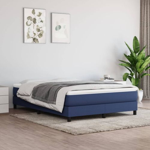 Cadre Lit Coffre Bleu 140x190 Cm Tissu Contreplaqué Bois Contreplaqué