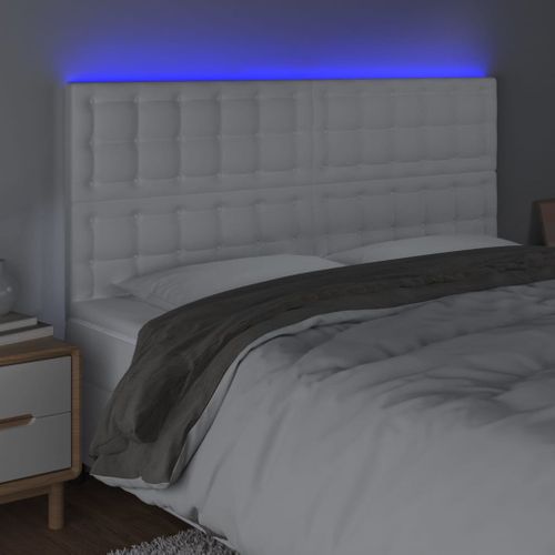 Tête De Lit LED En Simili Blanc 160x5x118/128 Cm, Bande Découpable Par USB